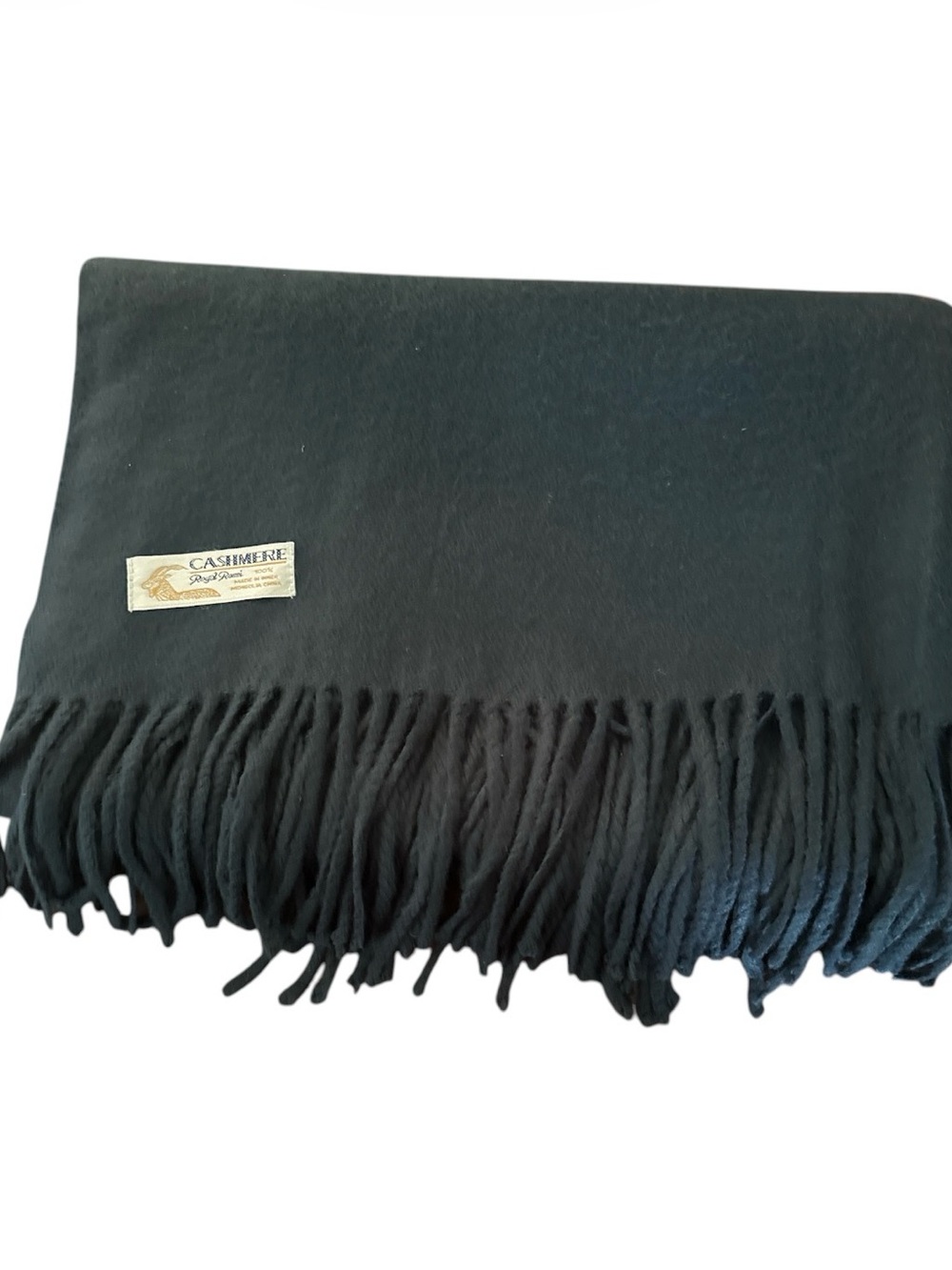 Royal Rossi Deep Slate Blue Cashmere Fringe Scarf Wrap Minimalist Quiet Luxury